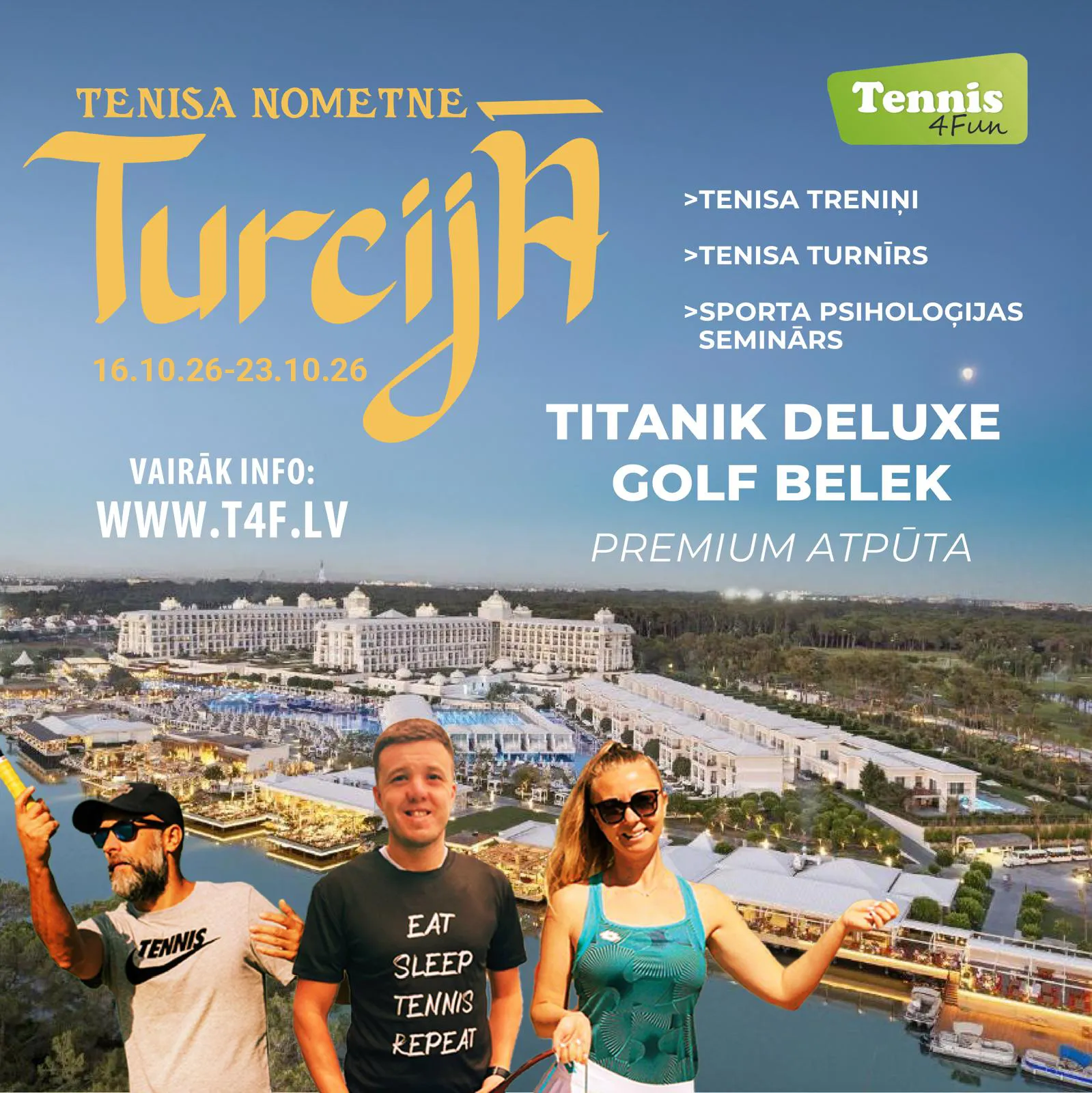 Tenisa nometne TURCIJĀ 2026 ar TENNIS 4FUN